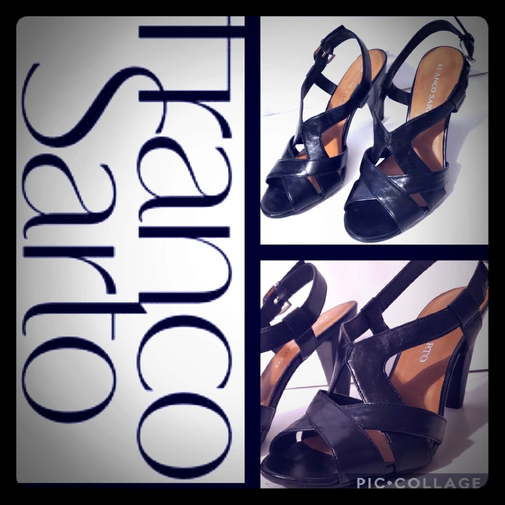 FRANCO SARTO BLACK OPEN TOE BLOCK HEEL